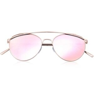 Sunglasses Pink Mirrored Lens Gold Frame Women Oversized Flat Lens Elegant Gafas
